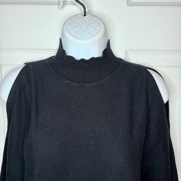 Devotion by Cyrus Dolman Cold Shoulder Black Sweater Mockneck Ribbed Trim M - Picture 6 of 11